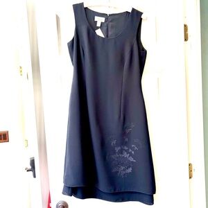 Talbots Embellished Embroidered A-Line Midi Dress Scoop Neck black dress small